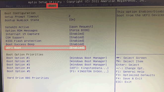uefi boot”功能开启
