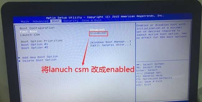 把bios中lanuch csm改成enabled