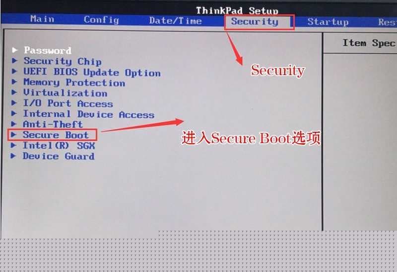 进入Secure Boot选项关闭安全启动