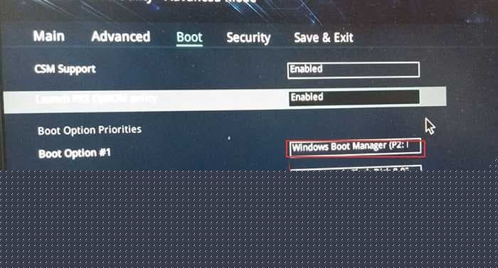 boot option#1和boot option#2硬盘启动位置对换