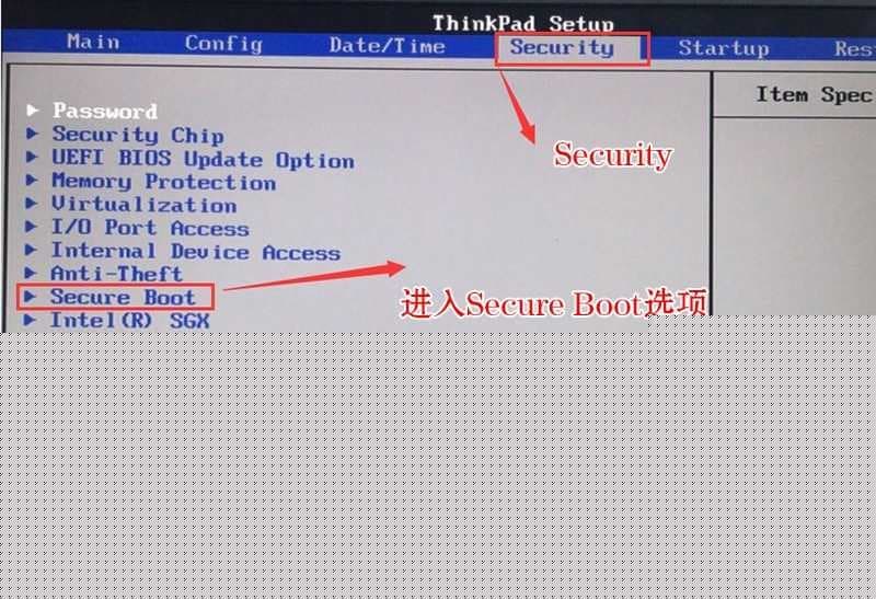进入Secure Boot选项关闭安全启动 进入Secure Boot选项关闭安全启动