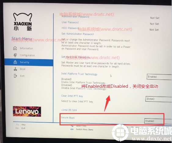 Secure Boot回车设置成Disabled