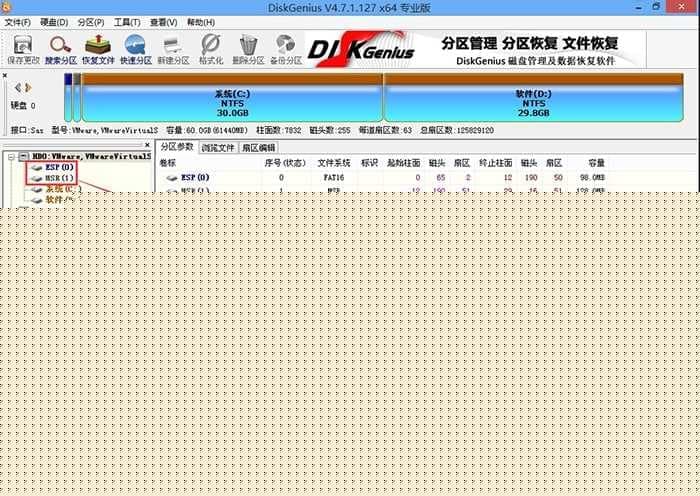 分区完成后可以看到ESP和MSR分区代表GPT分区完成