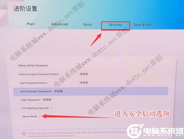 进入安全启动选项