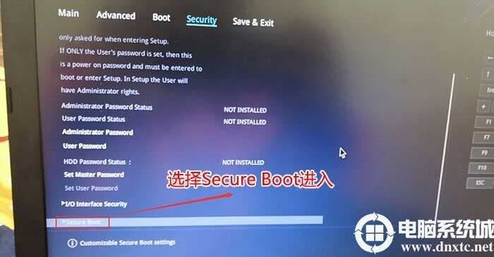 选择secure Boot回车进入 选择secure Boot回车进入