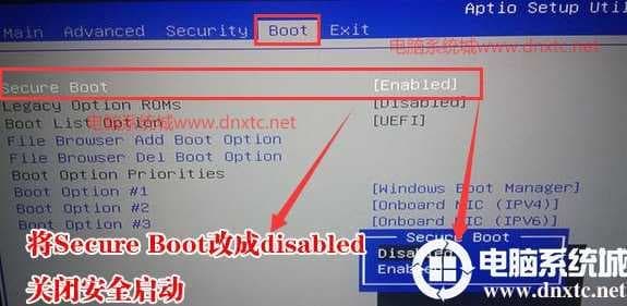选择secure Boot按回车改成Disabled关闭安全启动