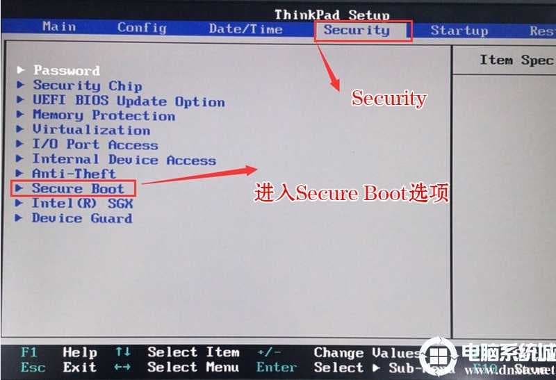 进入Secure Boot选项关闭安全启动 进入Secure Boot选项关闭安全启动