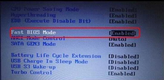 fast bios mode为enabled状