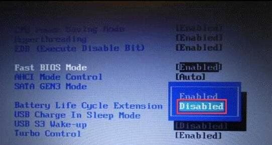 更改fast bios mode为disabled