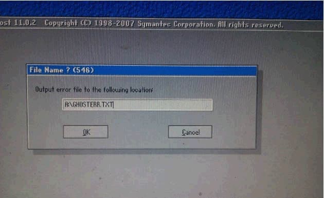 A:\GHOSTERR.TXT错误